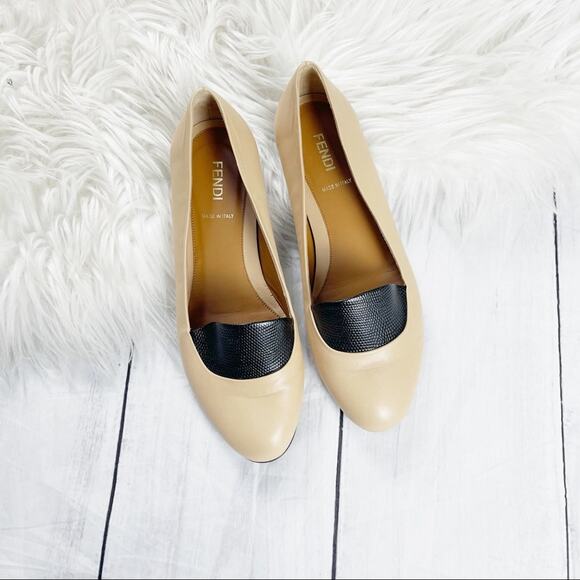 Fendi Women's Tan Selleria Leather Lizard-Trimmed round-toe‎ Loafers 6.5 - Picture 1 of 6